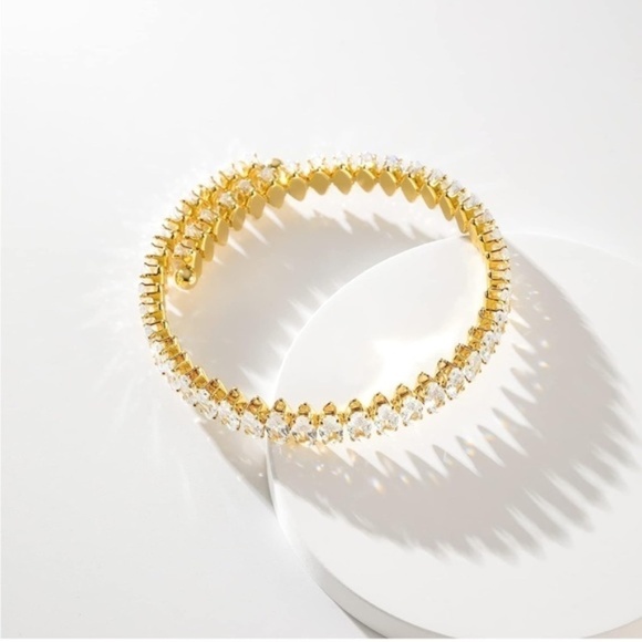 Gold 14k Gold Plated Cubic Zirconia Cuff Bracelet - Picture 3 of 3